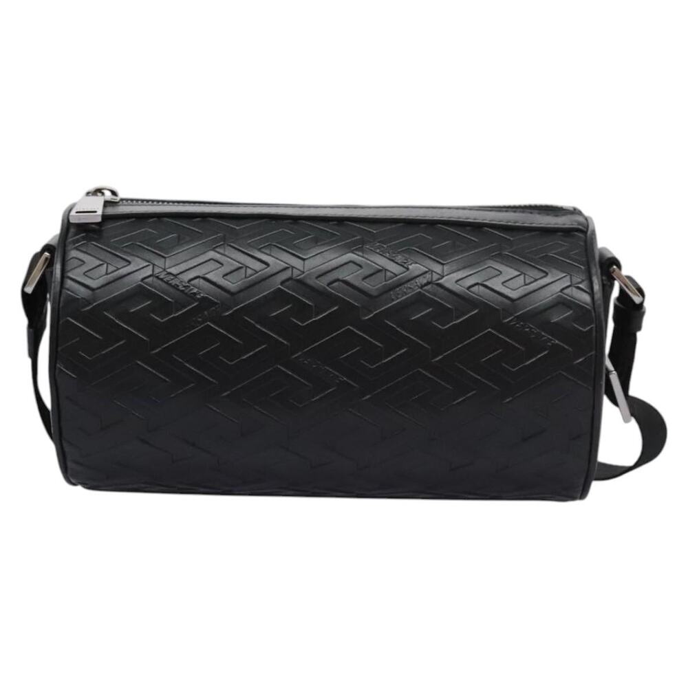 Versace Leather La Greca Shoulder Bag Black